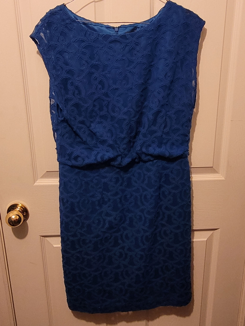 Adrianna Papell Royal Blue Lace Midi Sheath Dress